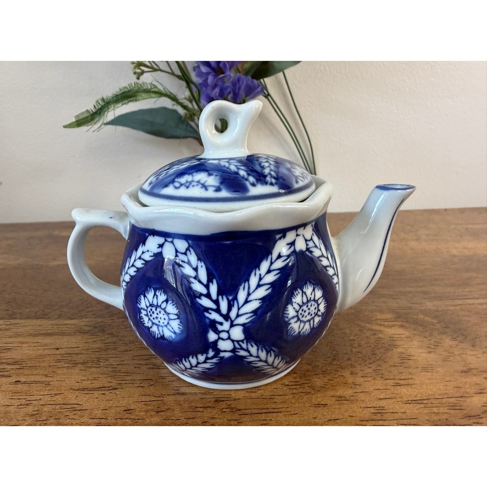 Vintage Gryphon Ware Blue White Floral Mini Teapot Porcelain China Farmhouse